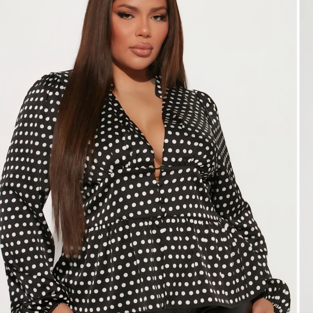 Fashion Nova Black and White Polka Dot Top